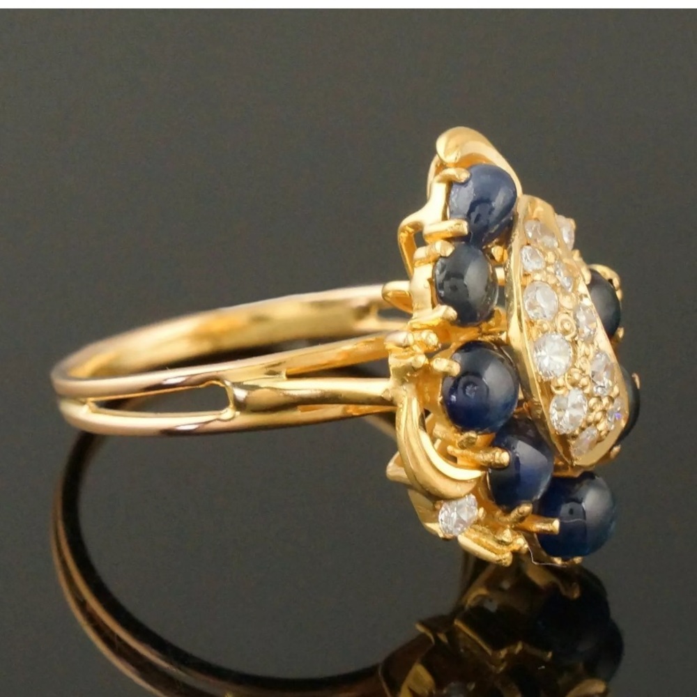 Solid 22 k Gold Blue Sapphire Cabochon Quartz Ring - Picture 7 of 16
